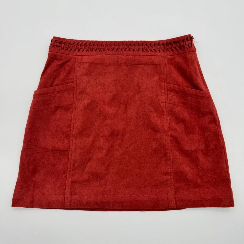 Altar'd State Rust Red Orange Faux Suede Mini Skirt Womens Small‎ Boho A-Line